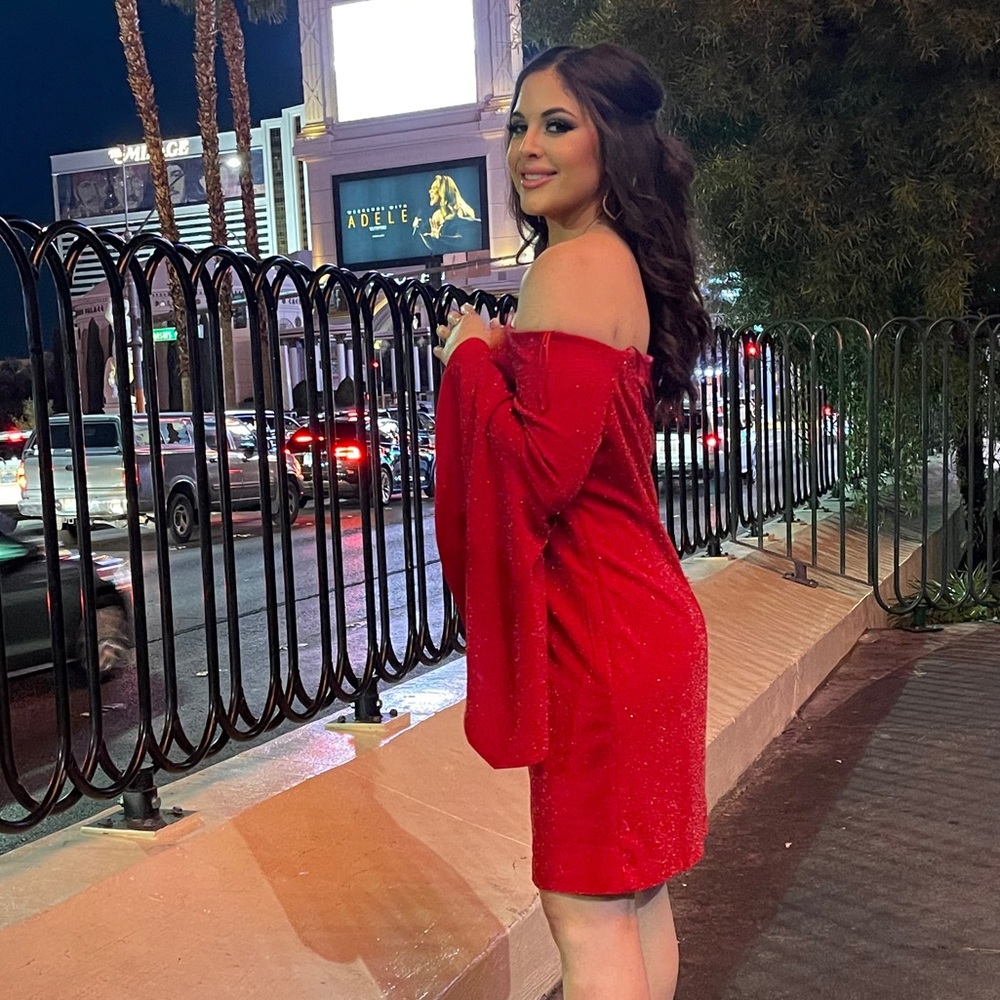 Sparkly Red Off Shoulder Cocktail Dress